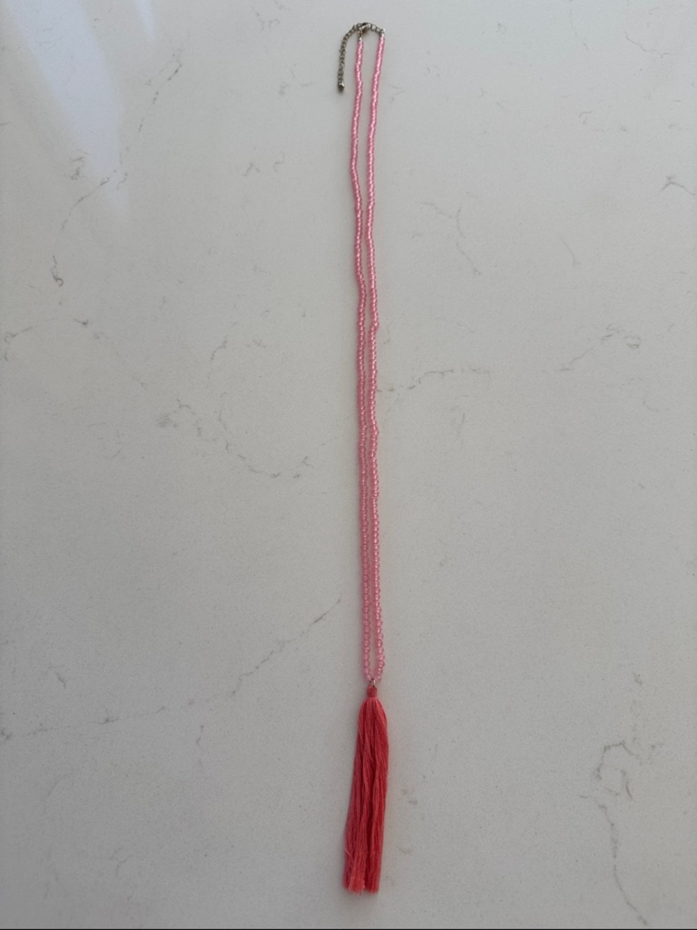 Pink Tassel Beaded Necklace 17"